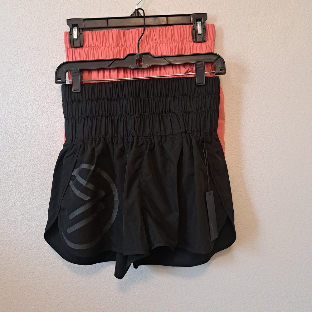 Savvi Tori Shorts Bundle Set of 2 Black Coral Pink High Waist Athletic Small NWT